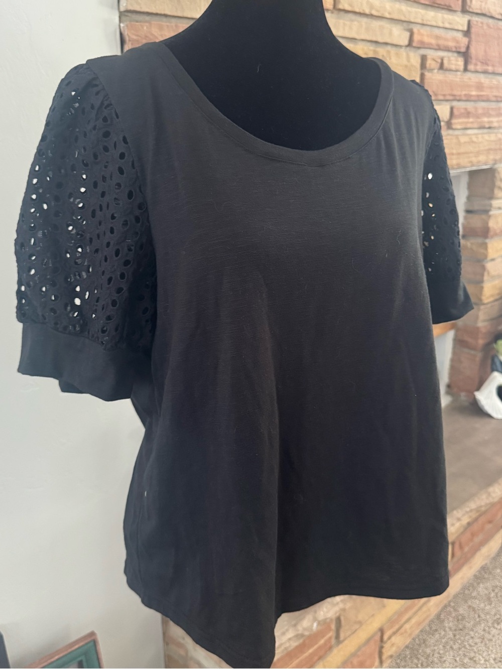 Jane and Delancey Black Eyelet Puff Sleeve Tee